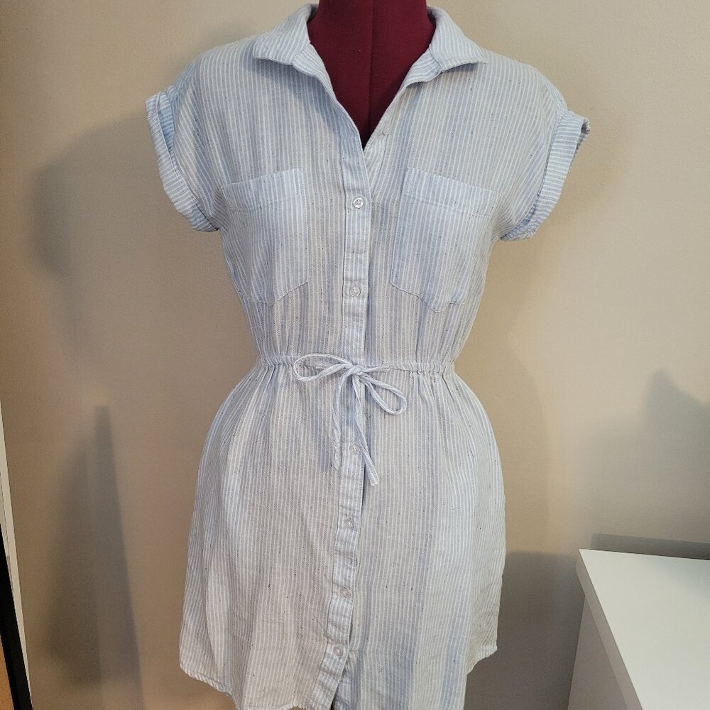 Japna Women's Collared Button-down Dress, Small, Blue